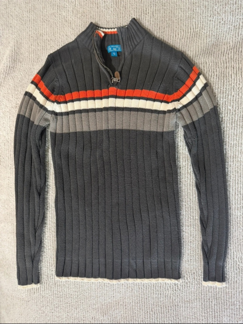 The Children's Place Boys' Charcoal Ribbed Half-Zip Sweater with Stripe